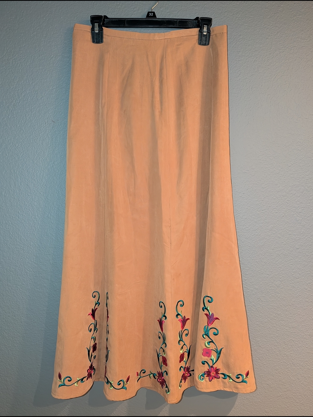 Studio West Peach Maxi Skirt with Floral Embroidery